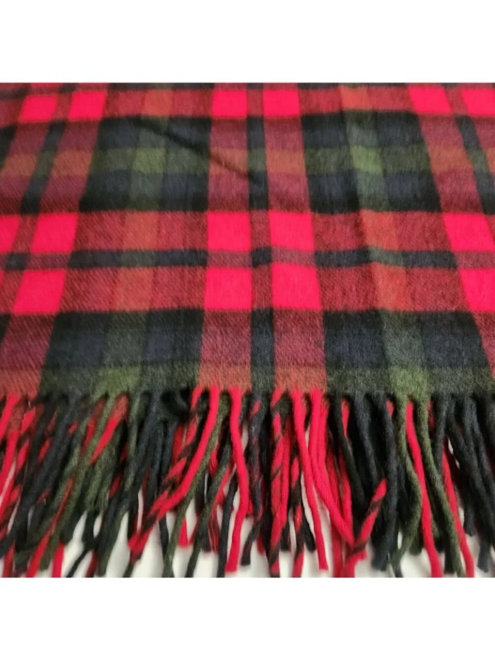 Vintage Pendleton Blanket Throw Pure Virgin Wool USA Fringe Red Plaid 70s